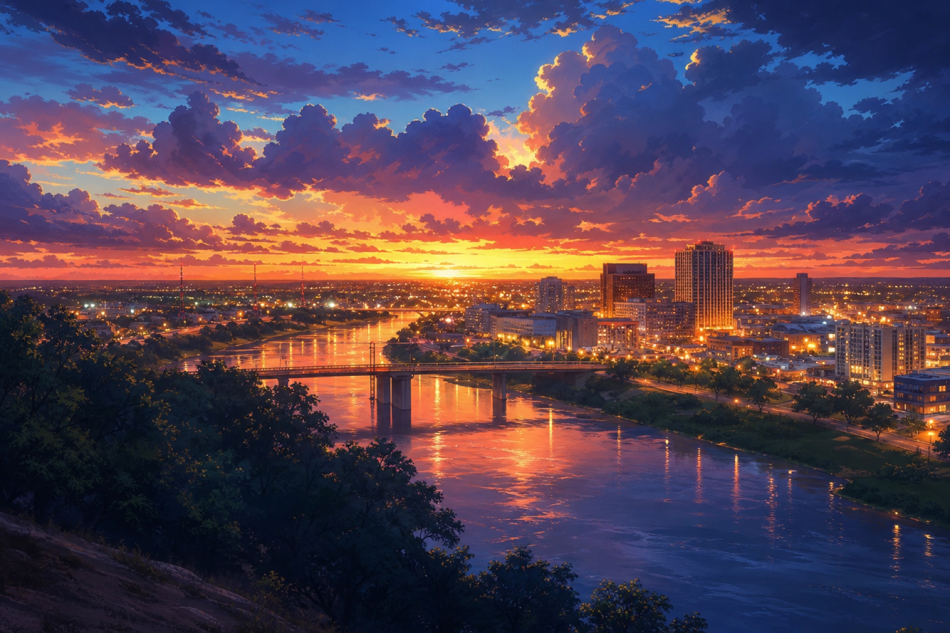 La frontera entre Nuevo Laredo y Laredo al atardecer