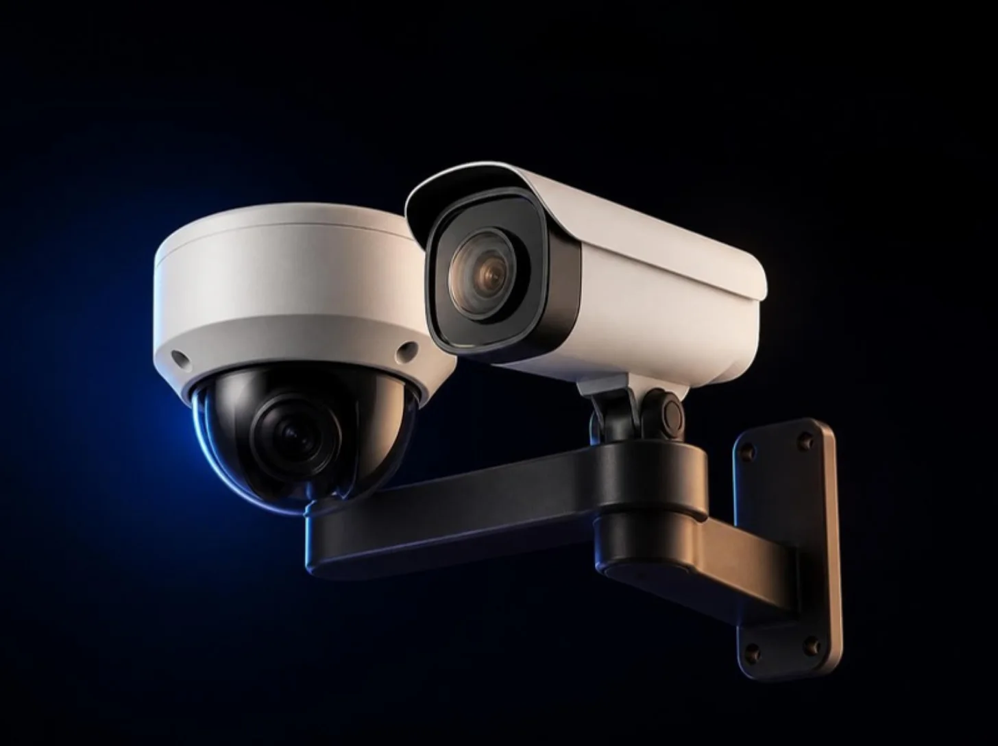 Render 3D de cámaras de seguridad domo y bala