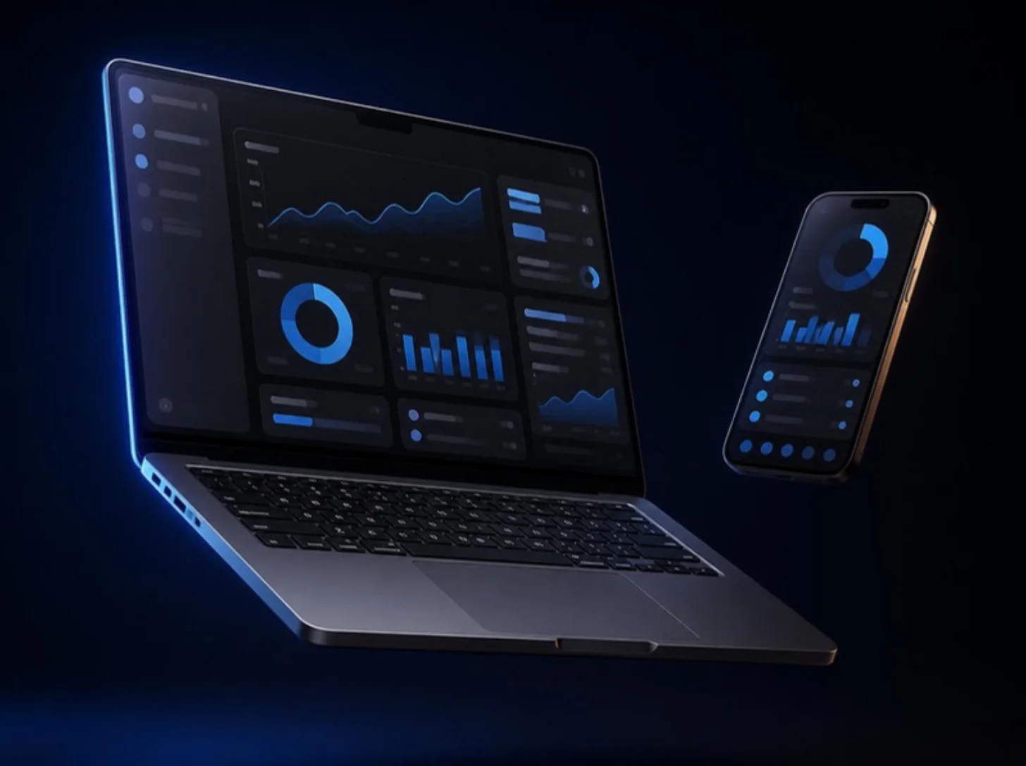 Laptop y celular con un panel de control: plataformas digitales de ATRIX